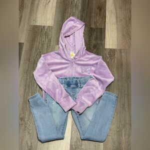 Outfit 2 pieces Lilac Velvet Hoodie with Embroidered Butterfly